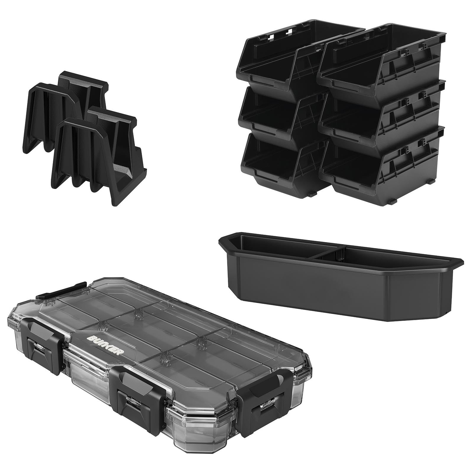 BUNKER Load-Up Accessory Kit 3 - Waterproof Organiser, Stackable Storage Bins, Nest Bin & Side Rail Hooks - IP65 Protection, High-Impact Design, Modular Tool Storage System