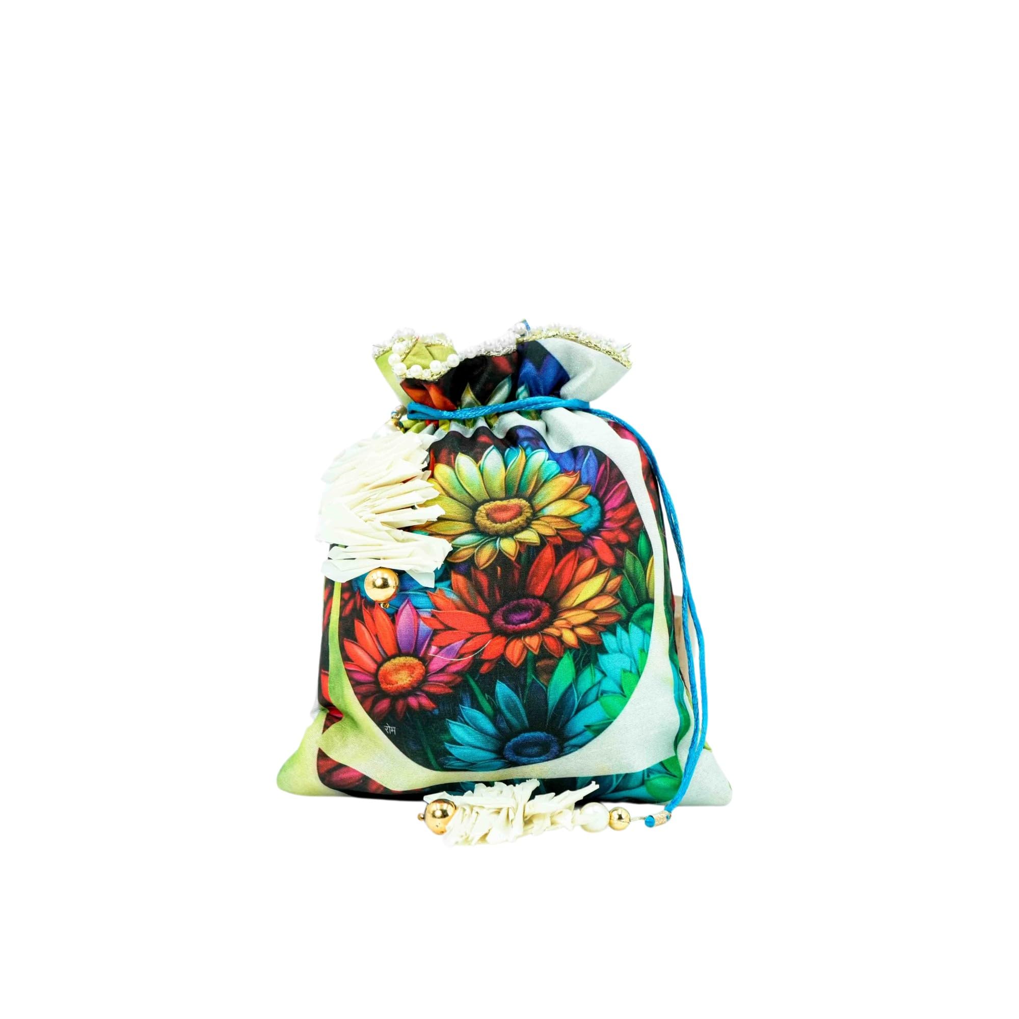 Designer Floral Potli Bag for Women | Premium Ethnic Batwa Bag with Drawstring Closure | Wedding Return Gift Pouch, Bridal Purse & Festive Accessories | (8x7 Inches)-image-14