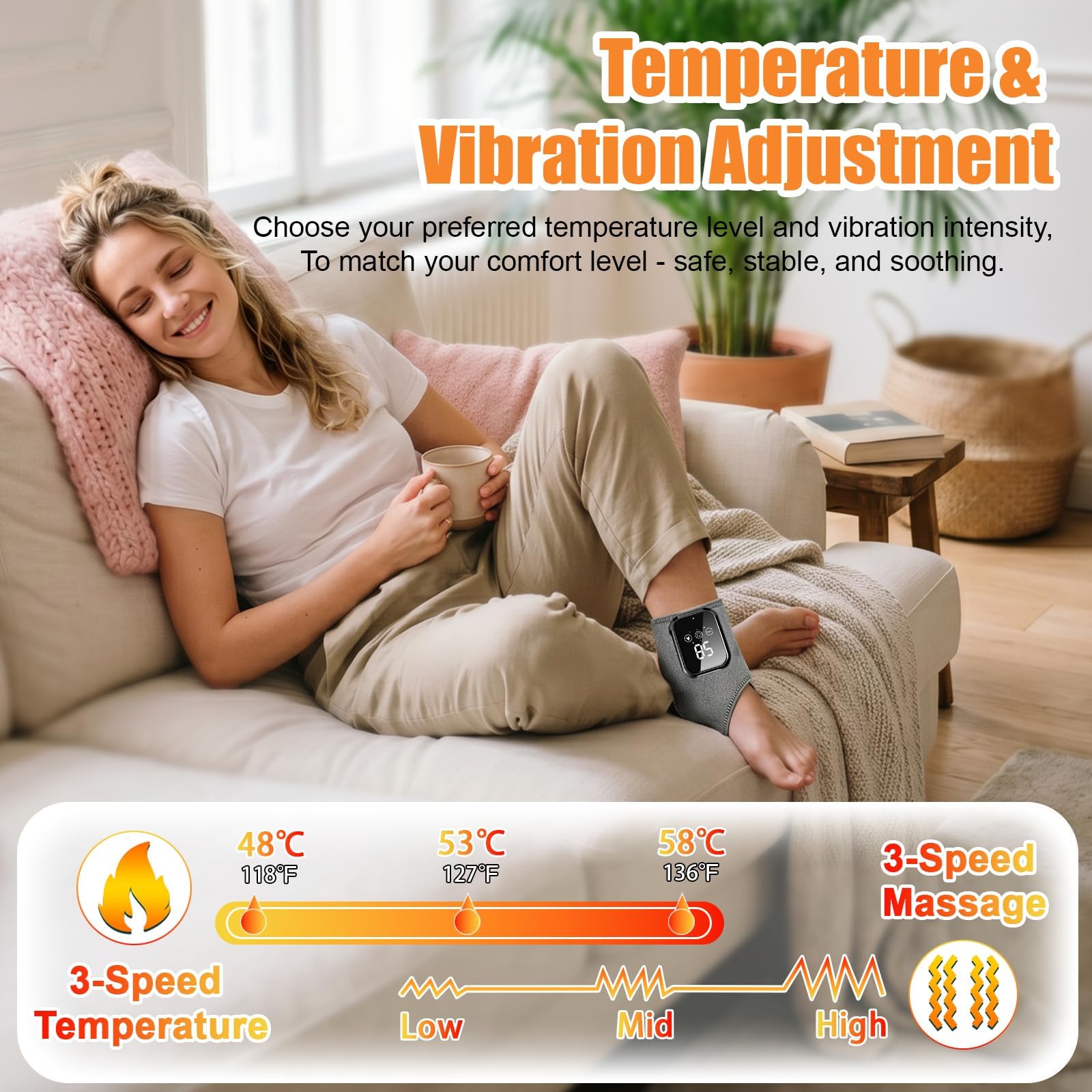 Masajeador de pies eléctrico 3 en 1 con 3 niveles de calor y masaje, ajustable, portátil, inalámbrico, para dolor y circulación