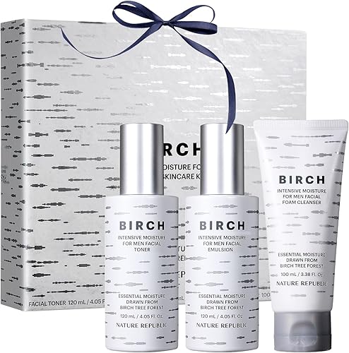 Nature Republic Birch - Kit de cuidado de la piel intensivo para hombres, lavado facial e hidratante para piel hidratada, tóner facial (4.05 onzas