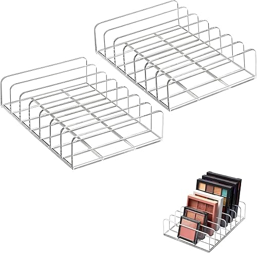 Paquete de 2 organizadores de paletas de sombra de ojos acrílicas, almacenamiento de cosméticos de 7 secciones para paletas de maquillaje, CD, gafas