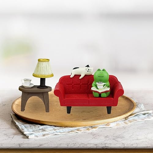 Miniatura 6 de Cute Mini Frog Figurine with Small Sofa and Lamp Table Resin Frog Figure for Office Decor (Red Long Sofa)