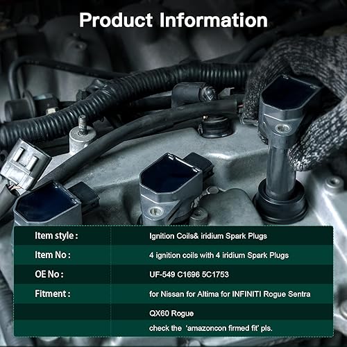 Miniatura 2 de SCITOO Bobinas de encendido Paquete de bobinas de iridio bujías para Nissan para Altima Cube Rogue Sentra Versa NV200 1.6L 1.8L 2.0L L4 UF-549 C1696