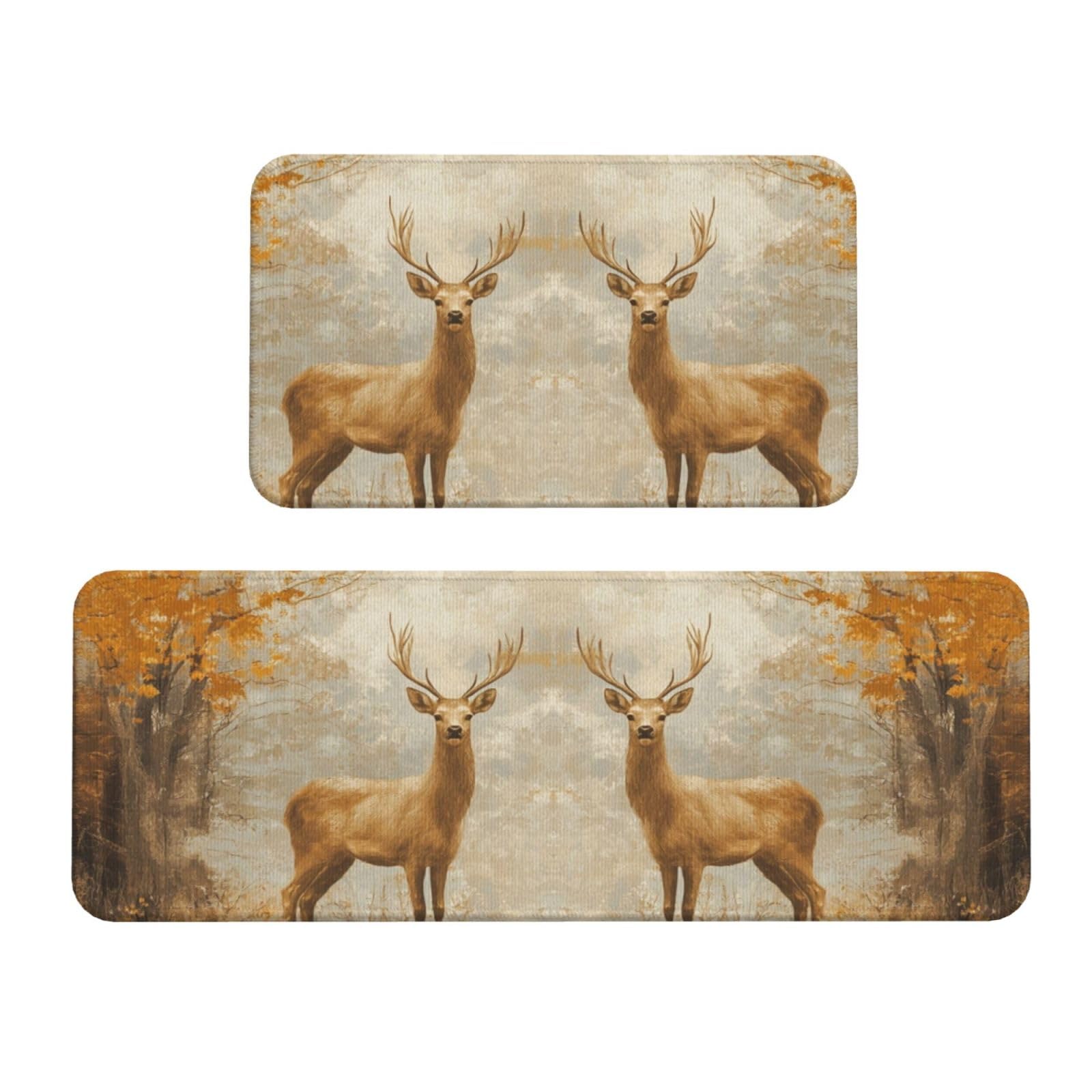 Alfombras de cocina de gran diseño con alces y bosque dorado para un suelo elegante