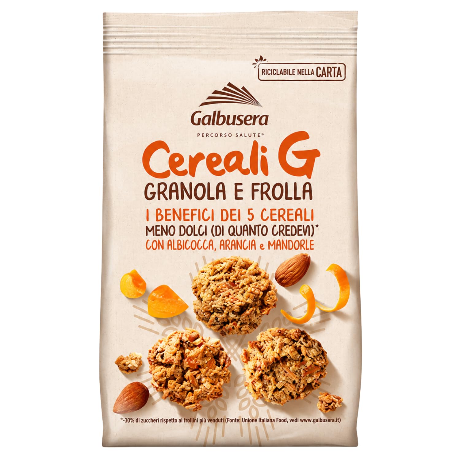 Biscotti Granola e Frolla 300g con Albicocca Arancia e Mandorle Cereali G Snack Ricco di Fibre Variazioni 4/8/12 Confezioni (12 PEZZI)