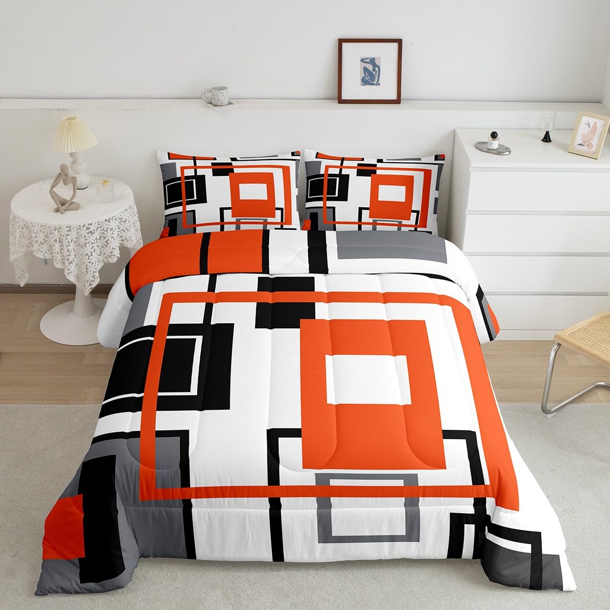Set di biancheria da letto per bambini, con motivo geometrico, motivo a quadri, motivo rosa, per adulti, decorazione per camera da letto, motivo cucito a mano, con 2 federe