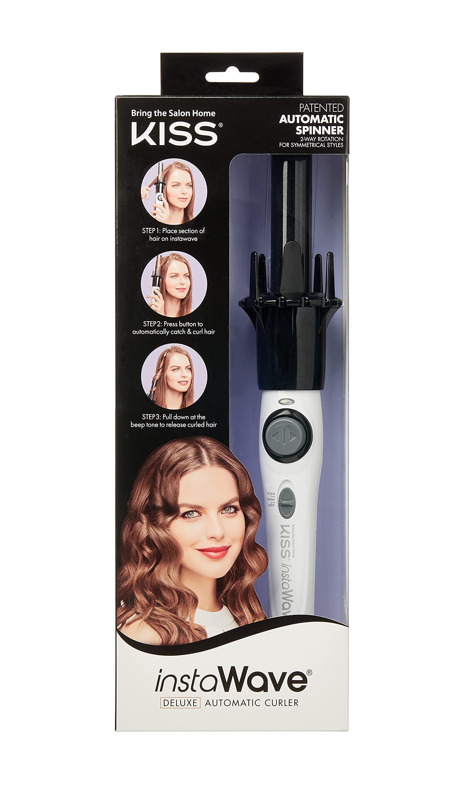 Kiss Products Instawave Automatic Ceramic Curling Iron 1” KACI01, Black; White