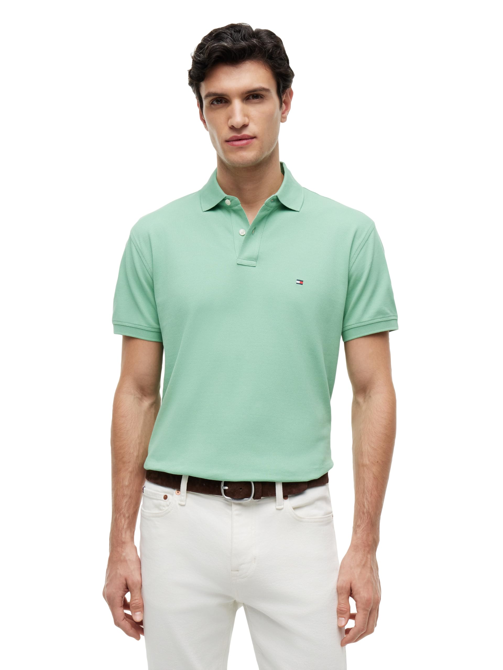 Tommy Hilfiger Men's Short Sleeve Polo Shirts in Classic Fit with Stretch and Organic Pique Cotton