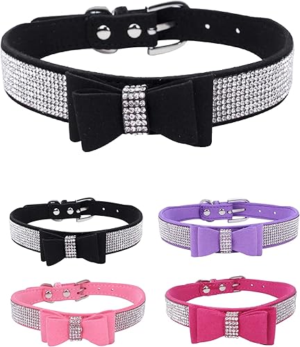 Miniatura 7 de Collar de perro para perros pequeños, collares de cuero ajustables para perros, collar de perro rosa, collar de perro con diamantes de imitación