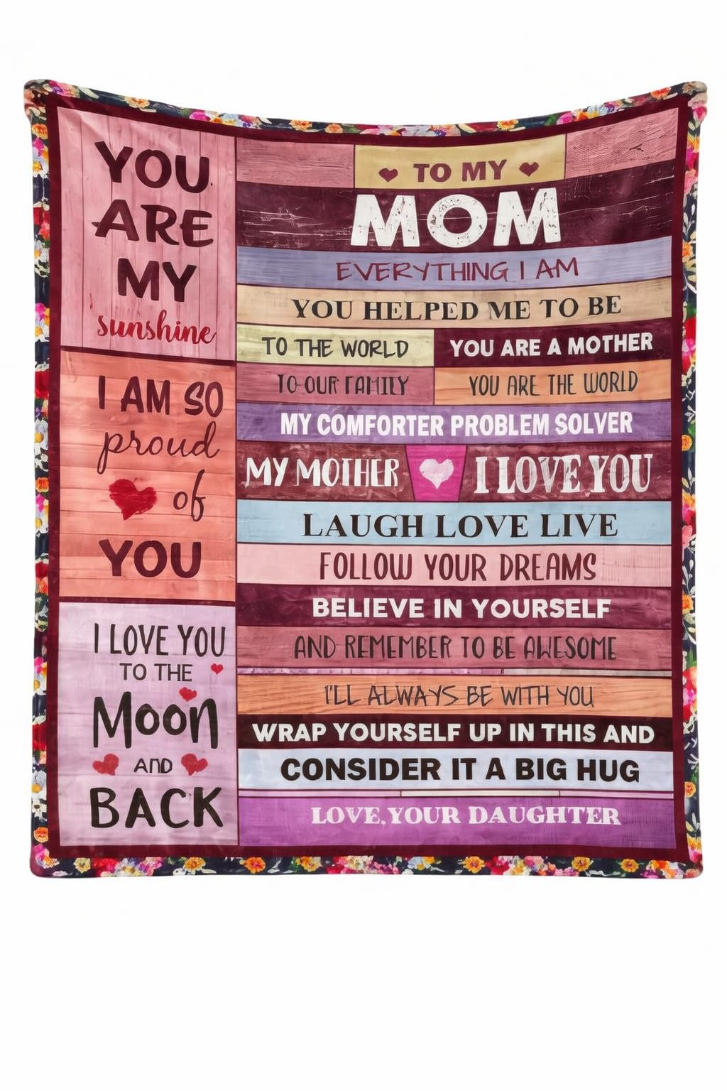 Eboutik Multicolored - Mother Poem Letter Blanket – “To My Mum” Soft Fleece Throw – Meaningful Gift From Daughter – Warm & Cozy Printed Blanket For Birthday (130Cm X 150Cm)