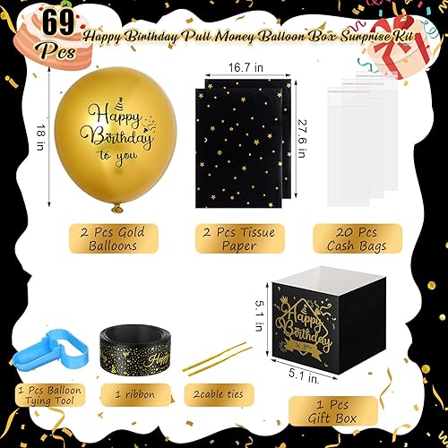 Miniatura 2 de Sumind Caja de Globos de Dinero con Mecanismo de Tirar para Efectivo de Cumpleaños, Kit Sorpresa Divertido de Globo de Dinero, Caja de Regalo