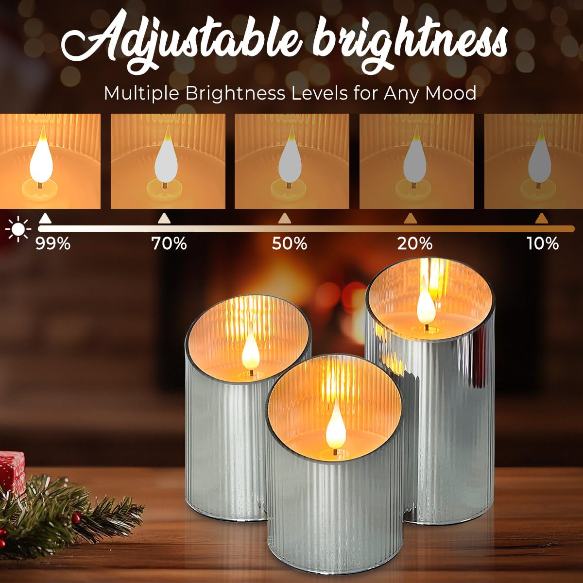 LEDHOLYT Set di 3 candele ricaricabili senza fiamma, con LED tremolante, in vetro, con telecomando e timer, batteria incorporata, candela elettronica in vera cera per decorazione della stanza