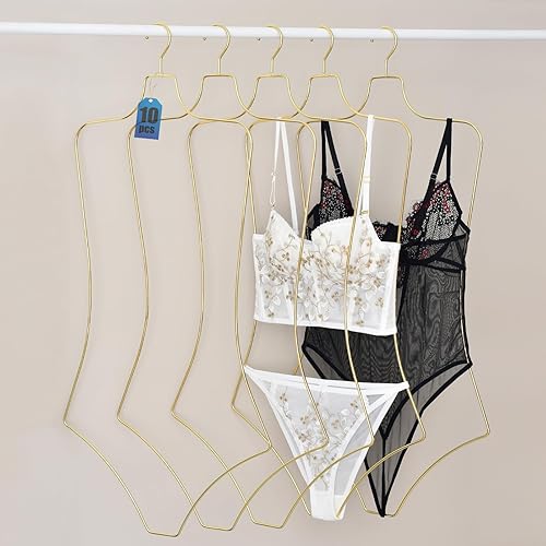 Perchas de ropa con forma de cuerpo, paquete de 10 perchas de lujo de alambre de metal dorado para traje de baño y bikini, perchas de lencería para