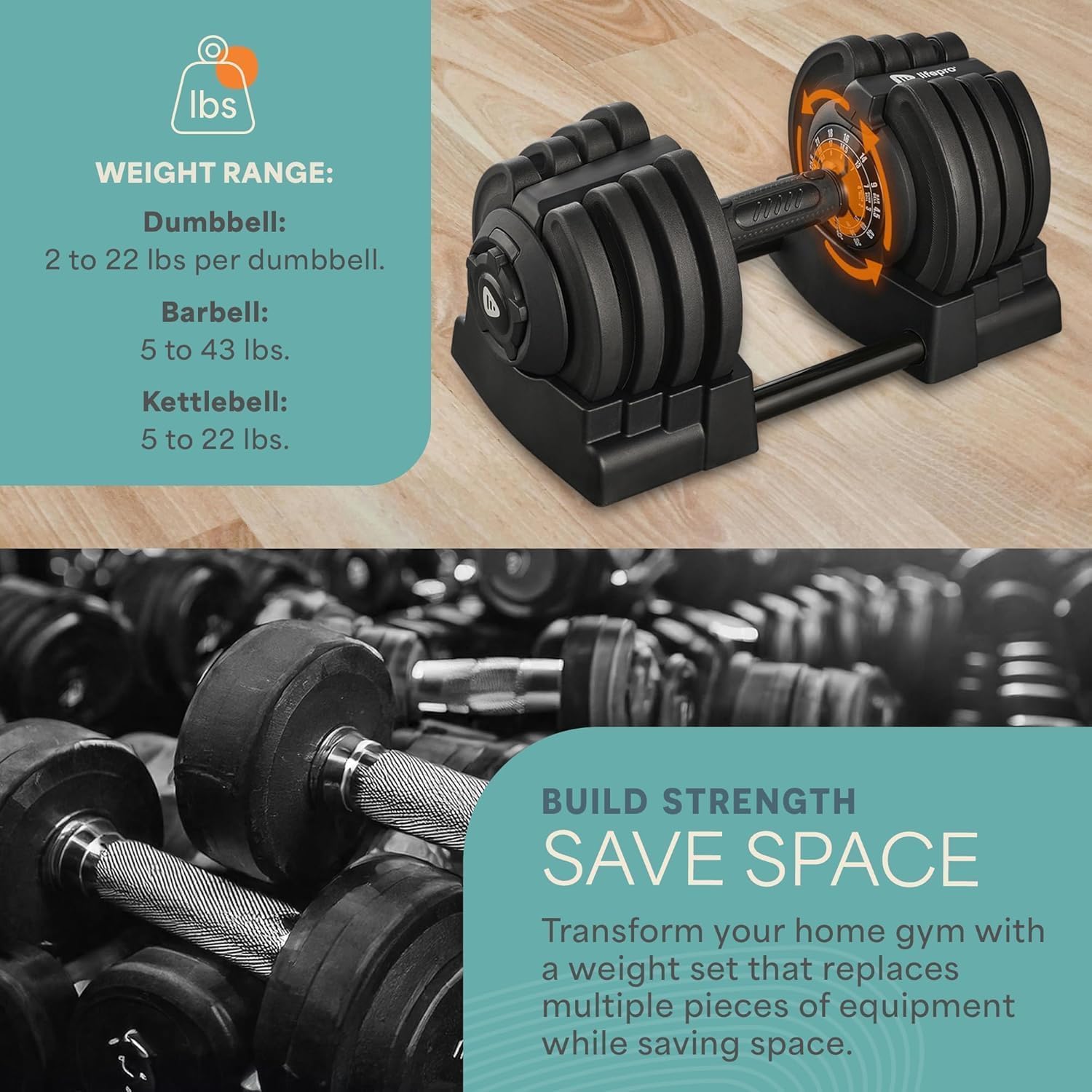 Adjustable Dumbbells & Weights for Home Gym, Quick-Adjust | Choose from 2-55 lb adjustable weights in single, pair, or 3-in-1 options for customizable home strength training.