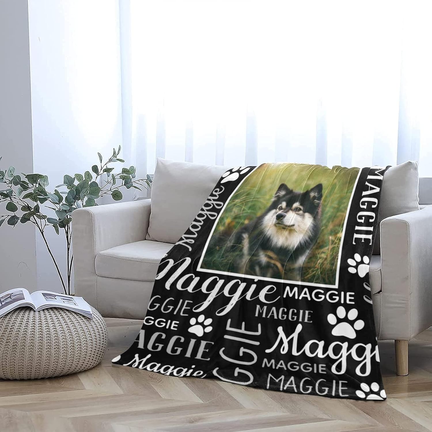 review Personalized Dog Blanket with Photo, Pet Memorial Gifts, Customized Blankets for Pets with Name, Personalized Soft Flannel Blankets for Dogs or Pets, Black 30