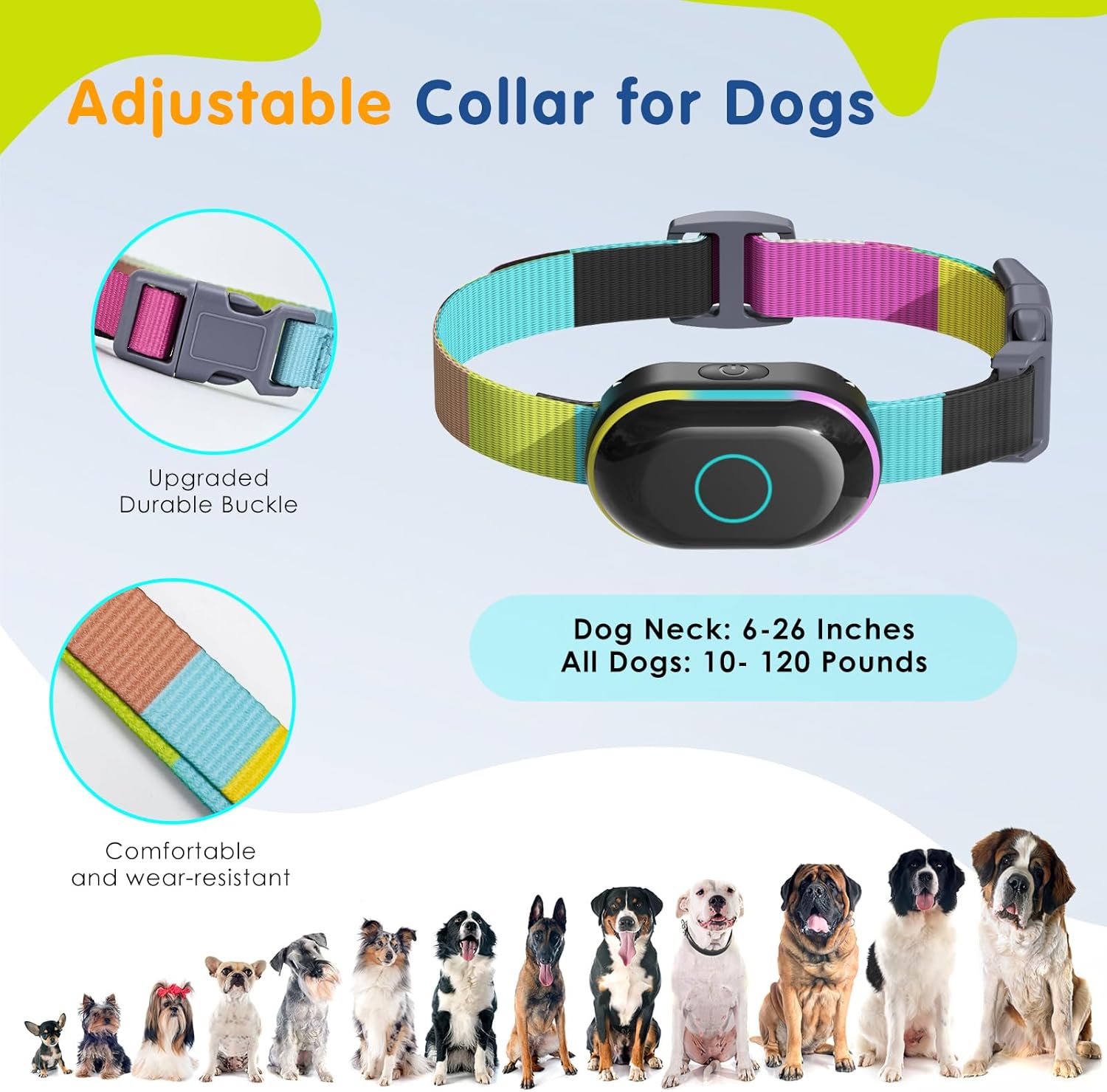 Dog Shock Collar & Dog Bark Collar, 2 in1 Collar Dog Bark Training Collar with 5 Adjustable Sensitivity, 3 Training Modes, 3300FT Remote, IPX7 Waterproof, Rechargeable for Dogs (Multi-Color)