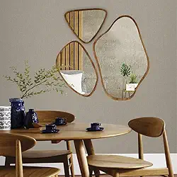 Conjunto de 3 Espelhos Orgânicos Decorativos em Madeira, 40 x 35 cm, 30 x 24 cm - SALA QUARTO BANHEIRO DECORAÇÃO.