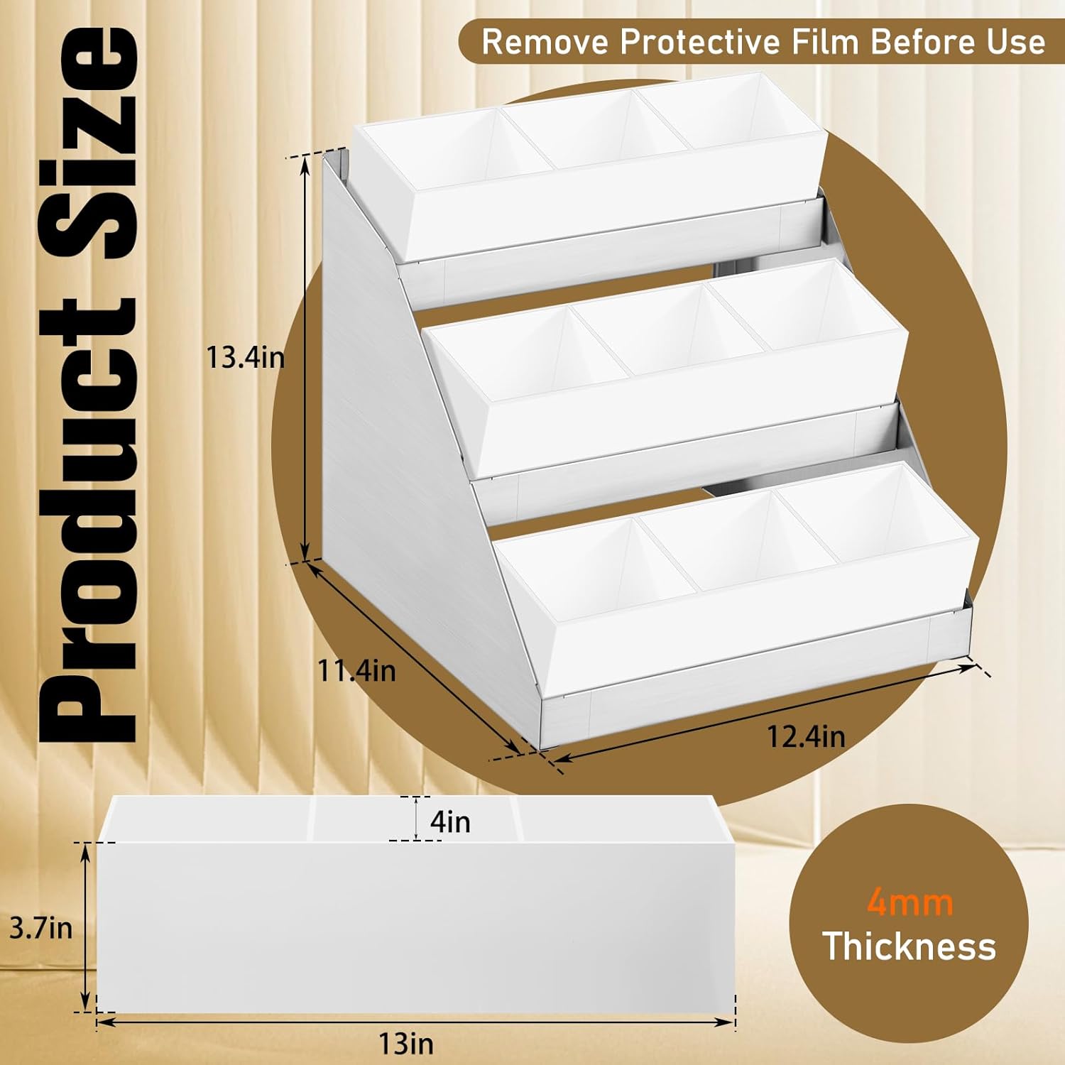 Maxdot Coffee Station Organizer, 3-Tier Stainless Steel Condiment Station with Acrylic Bins, Condiment Organizer for Countertop Station13.4"x11.4"x12.4" for Coffee Bar Shops Kitchen Restaurants Bar