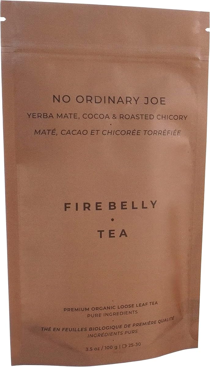 Firebelly Tea No Ordinary Joe Organic Yerba Mate Loose Leaf Tea with Cocoa and Roasted Chicory, Coffee Alternative Herbal Tea, Smooth Energy, Bold Flavor 3.5 oz, Pack of 1