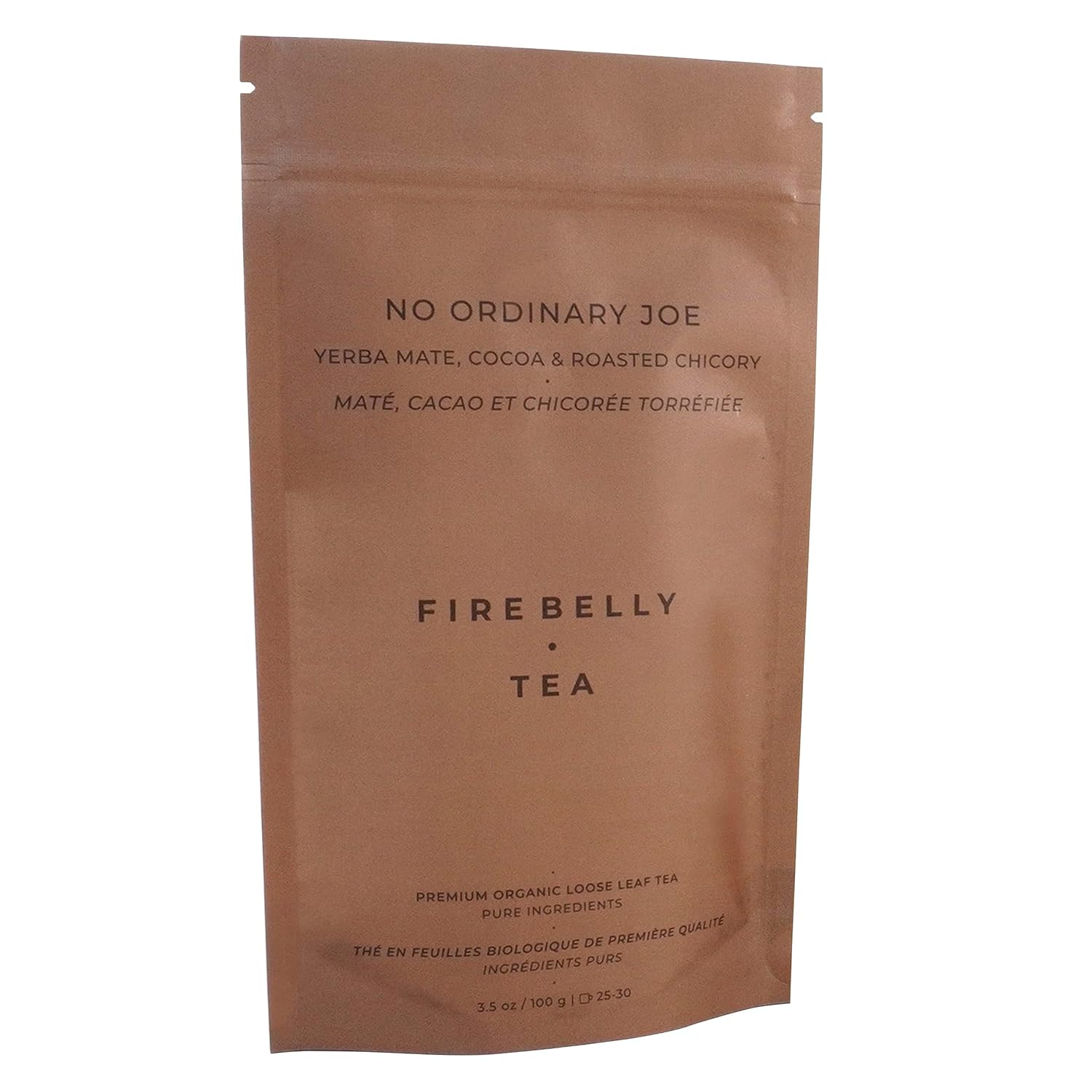 Firebelly Tea No Ordinary Joe Organic Yerba Mate Loose Leaf Tea with Cocoa and Roasted Chicory, Coffee Alternative Herbal Tea, Smooth Energy, Bold Flavor 3.5 oz, Pack of 1
