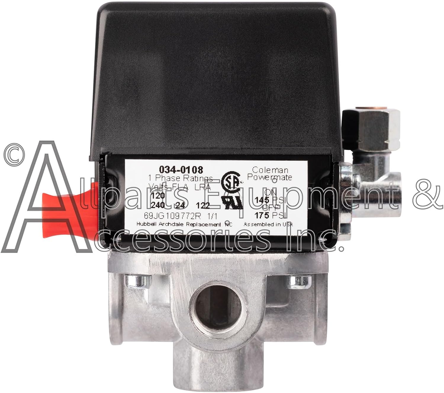 034-0108 Pressure Switch 4-Port 90-120 PSI 2-Pole 120-240V Compatible with Craftsman, DeVilbiss, and Porter Cable Air Compressor Units