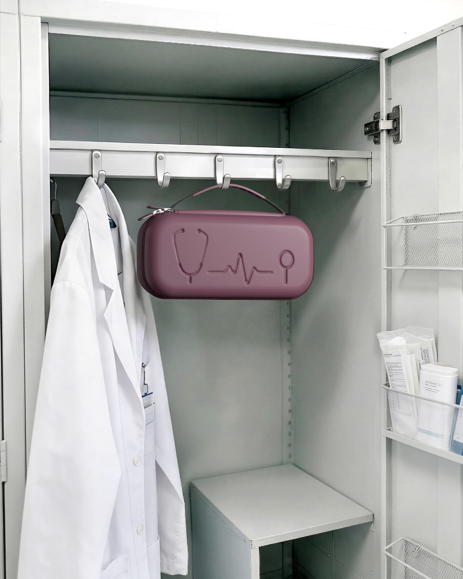ProCase 聴診器ケース 耐衝撃 ハードEVA 収納ポーチ Littmann Cardiology対応 メッシュポケット付き - プラム | Classic III Lightweight III IV MDF Acoustica等対応, ベルベット裏地, 弾性固定バンド, 軽量コンパクト, 持ち手付き, 医療従事者への贈り物に