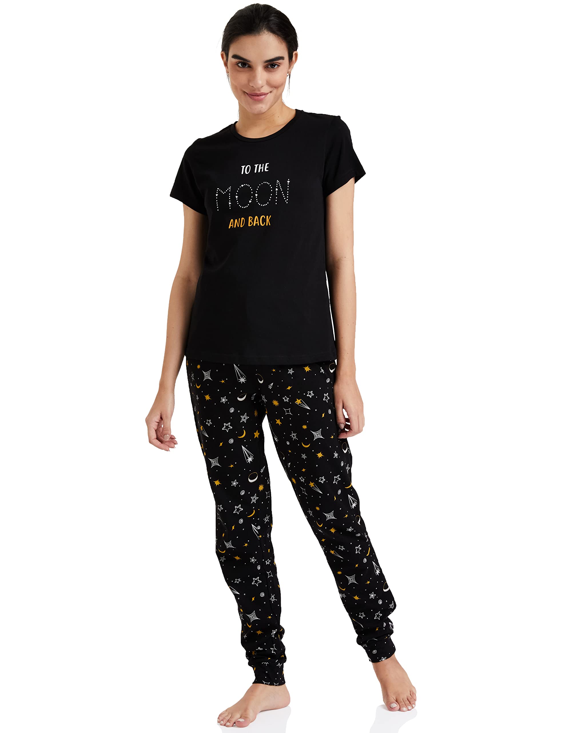 Amazon Brand - Symbol Women's Cotton T-Shirt and Jogger Night Suit | Two Piece Set| Regular Fit (Available in Plus Sizes