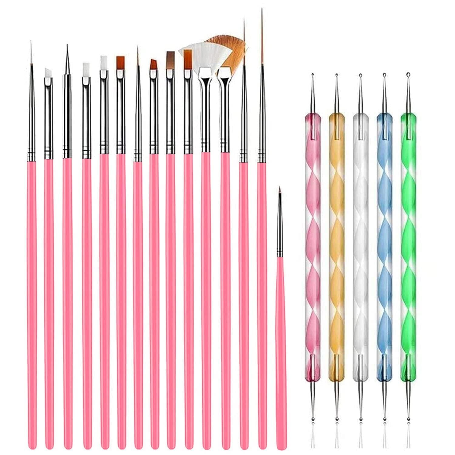 Professional Nail Art Brush Set with 2-in-1 Striping & Dotting Tool and Flat Brush for Acrylic & Gel Nails | Salon Quality Detailing Kit for DIY Nail Extension & Design (6 Pieces)-image-5