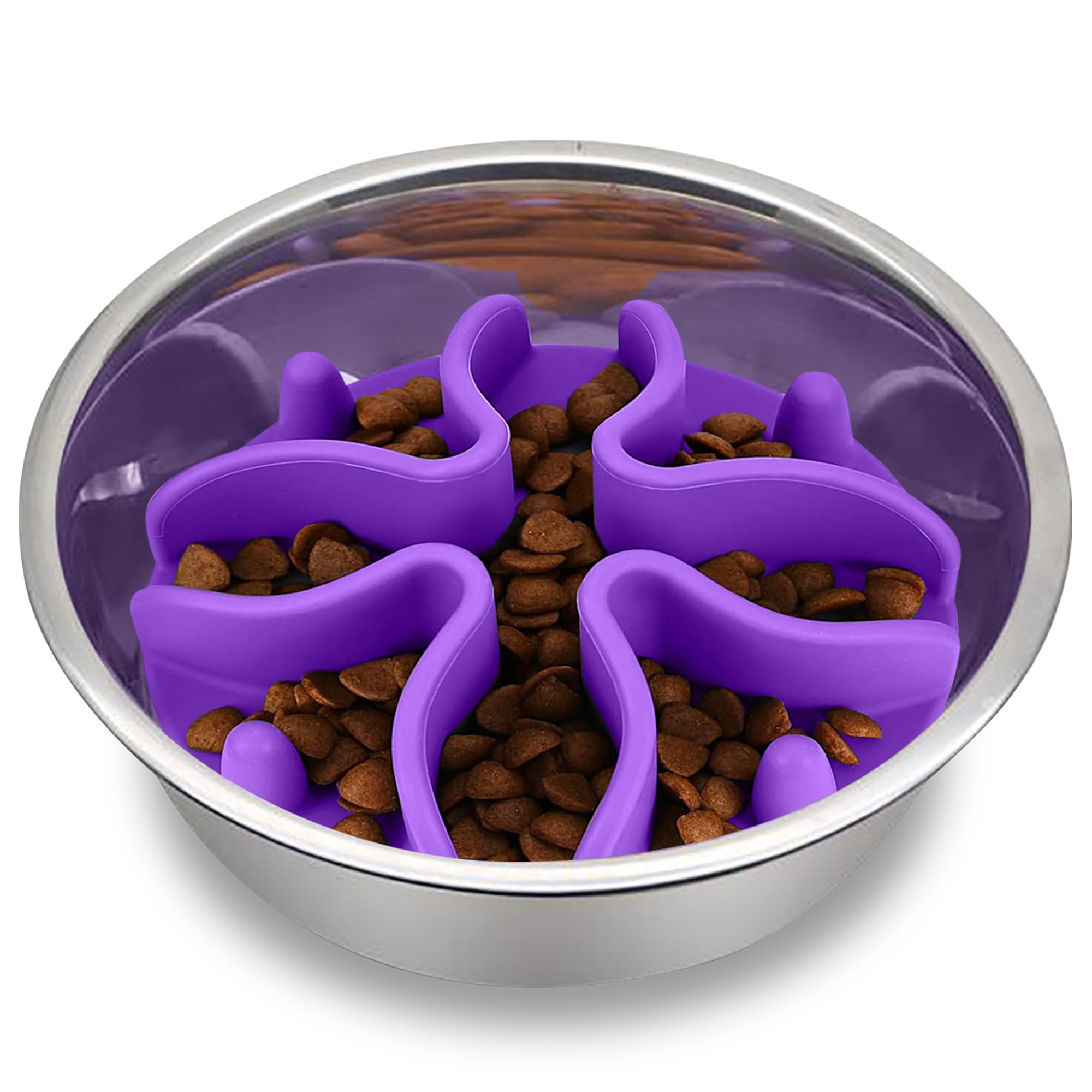 Palz&Co Paw Puzzles - Cuenco de alimentación lenta para cuencos medianos para mascotas, redondo de 5 pulgadas, color morado