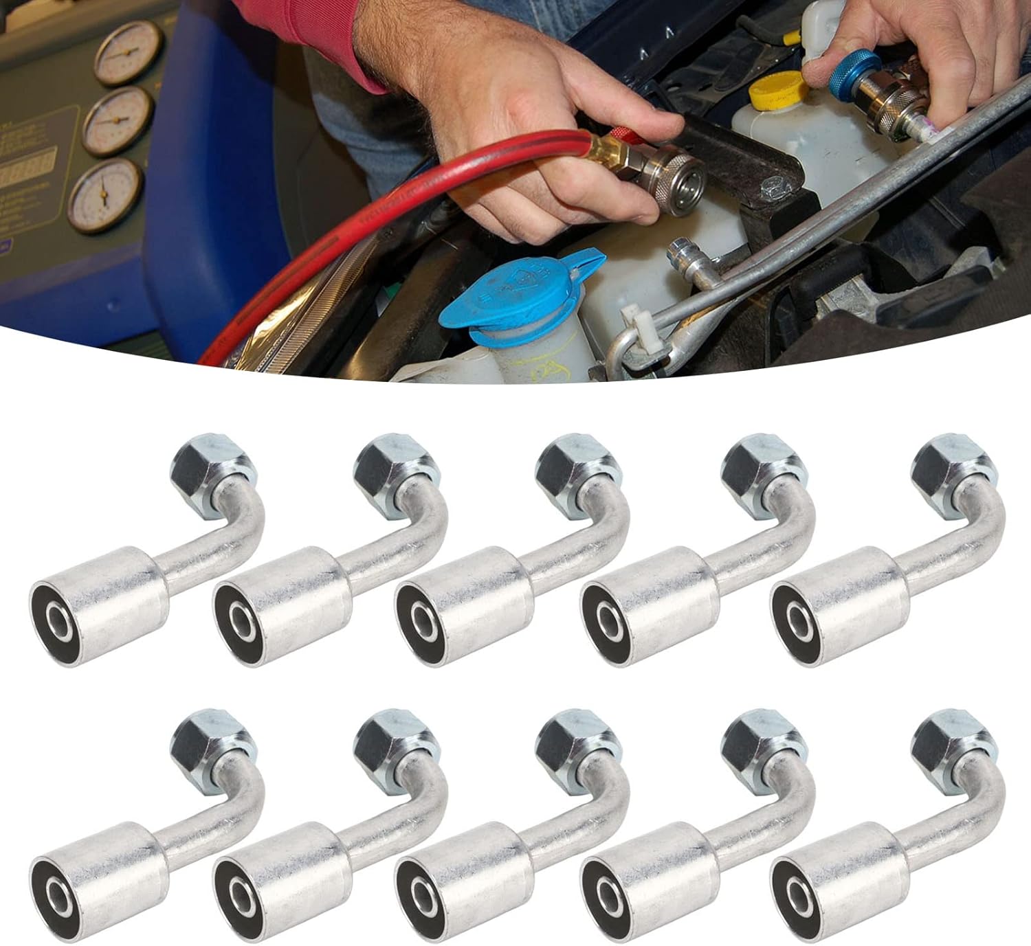 10 Pcs Air Conditioner Aluminum Connector, Bent Foot 90 Degree AC Connector Pipe, Air Conditioner Elbow Joint Connector for Cars, Trucks, Engineering Vehicles