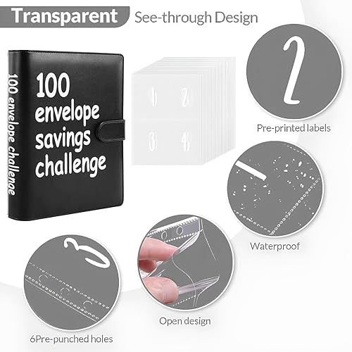 Vista 3 de Libro de desafíos de ahorro de dinero con sobres, carpeta de desafíos de ahorro de dinero, libro de ahorros con sobres de efectivo