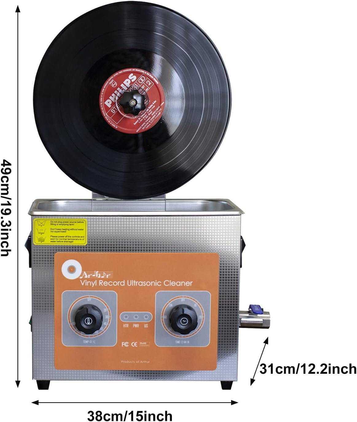 Vinyl Record Cleaner, 140W Vinyl Records Cleaning Machine with 1-60min Timer, 4L Record Cleaner Drying Rack (NoHeating)