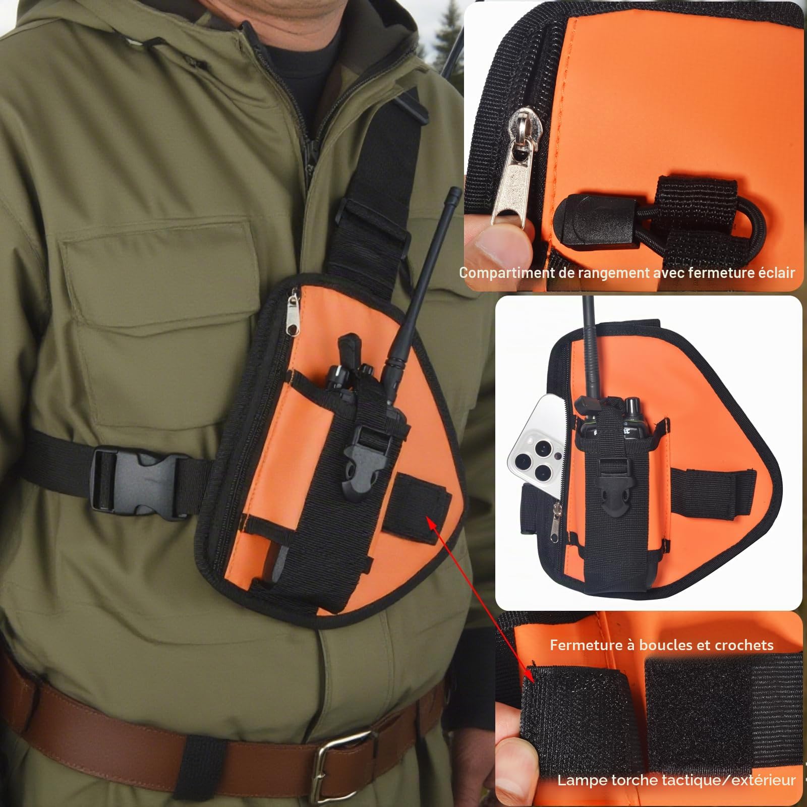 HYS Harnais de Poitrine pour Talkie-walkie, Sac de Poitrine Portable avec Sangle réglable, Compatible avec Baofeng Kenwood Quansheng Motorola Radio bidirectionnelle