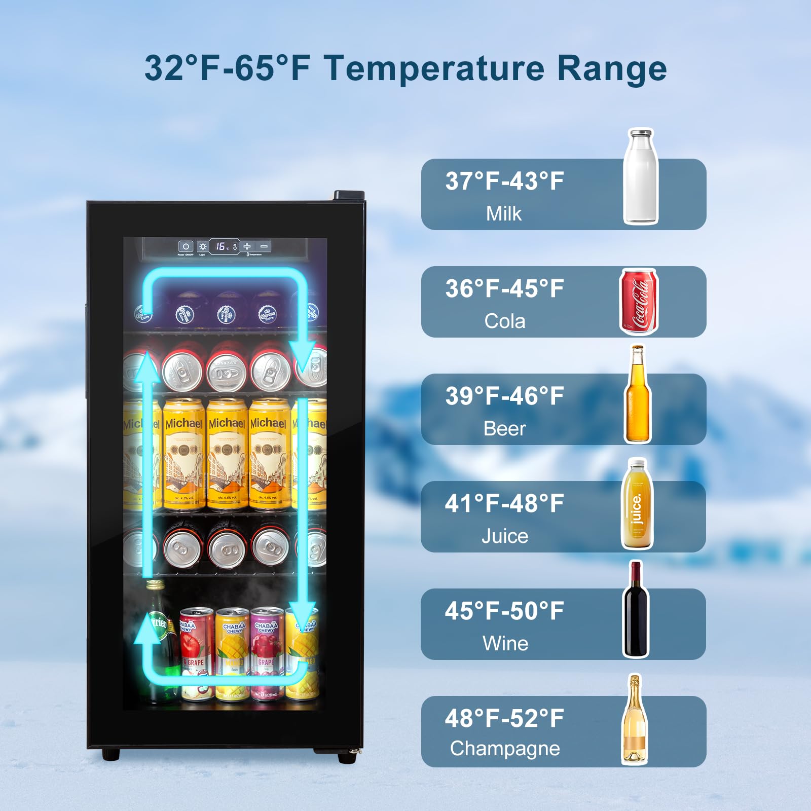 Cucina Magica Beverage Refrigerator 180 Can, Black Beer Fridge with Glass Door, 3.2 Cu Ft Mini Fridge for Drinks, Freestanding Cooler with Adjustable Shelves & Digital Temp Control