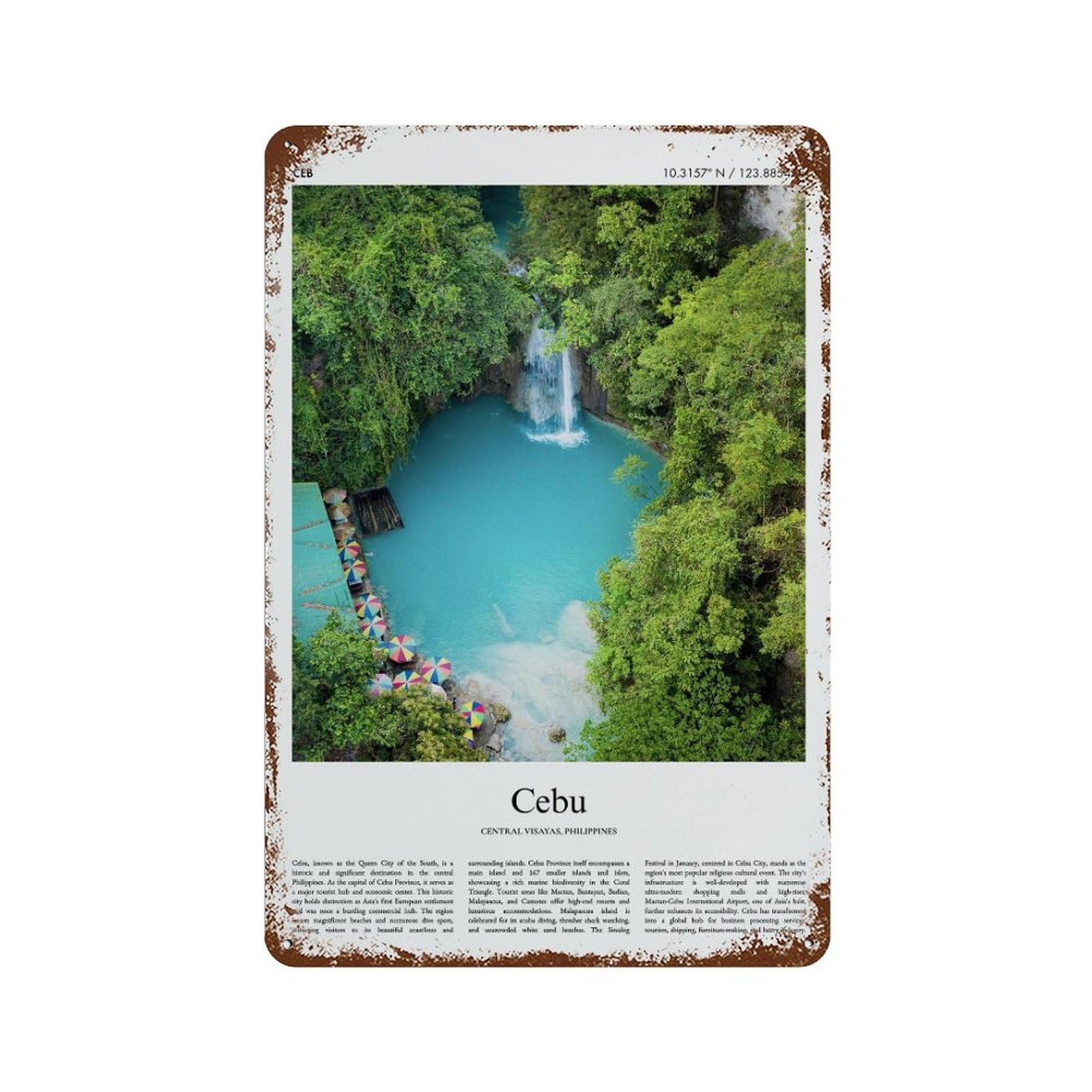 xiaoxiaoshen Cebu Central Visayas, Philippines City Scenery Wall Decor Art Metal Tin Poster Modern Home Decor Art Home Bar Shop Decorations Vintage Sign 30x20cm