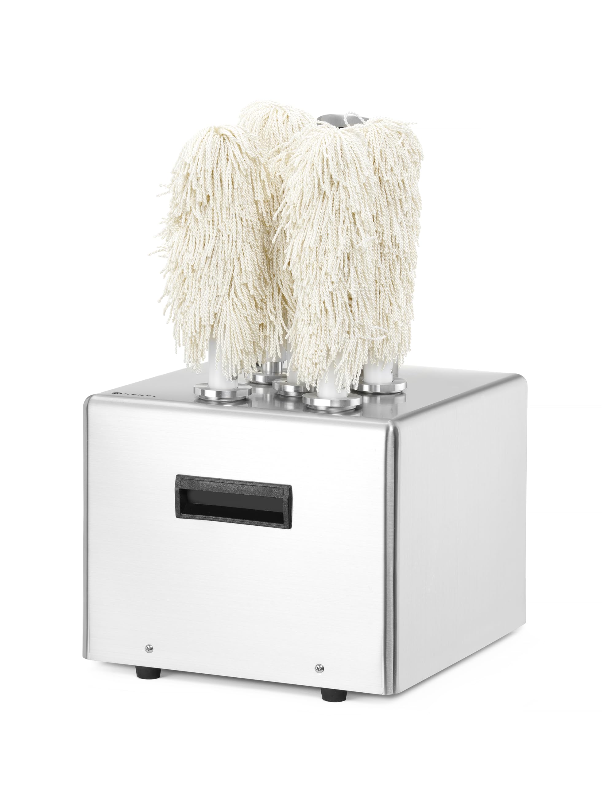 HENDI Lucidatrice per bicchieri in vetro, macchina professionale con 5 spazzole rimovibili per la lucidatura e l'asciugatura di bicchieri in vetro, 220-240V, 50/60Hz, 1350W, 330x305x(H)504mm, inox