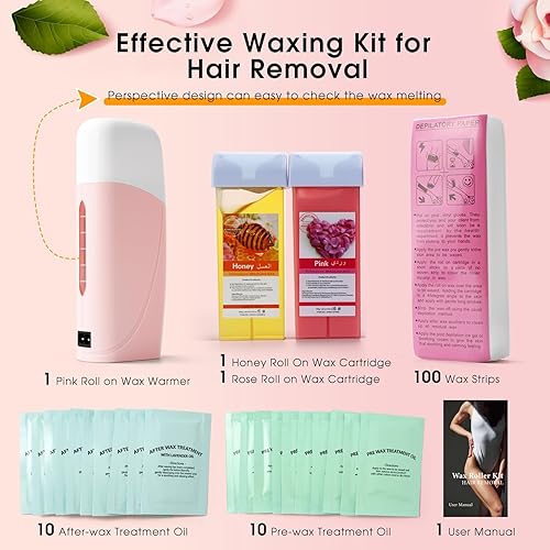 Miniatura 2 de Kit de cera enrollable para depilación, kit de depilación en casa para mujeres y hombres, kit de rodillo de cera suave de miel, cartucho de cera