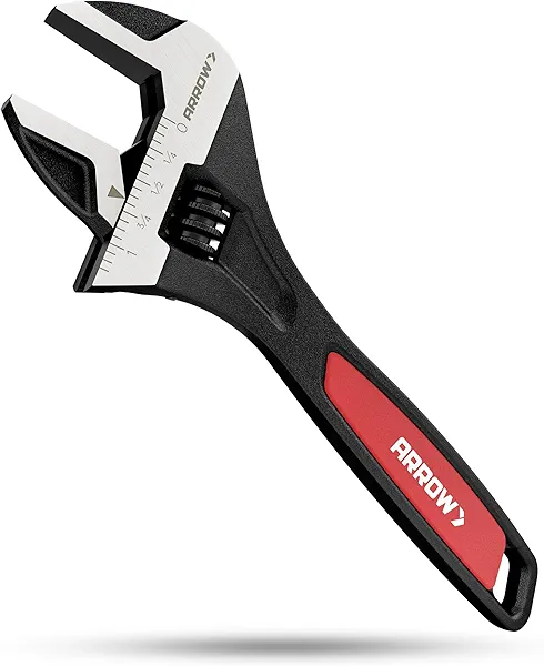ARROW 8-Inch Adjustable Wrench, Cr-V Steel, Wide Jaw Black Oxide Wrench with Inch/Metric Laser Scales, Non-Slip Grip & Hanging Hole, for Home, Garage, Workshop and DIY 8 inch