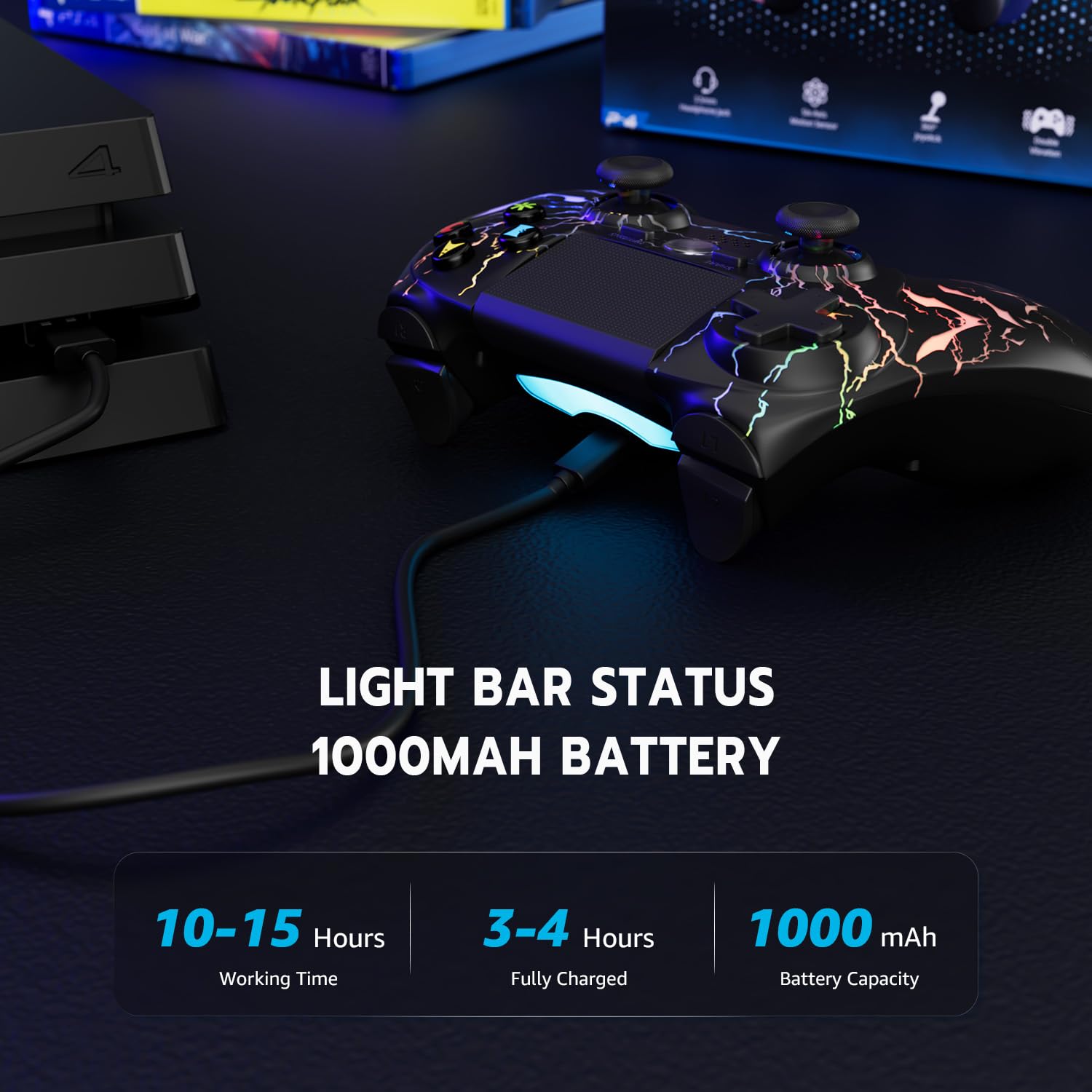 CHENGDAO 2er-Pack Kabelloser Controller für PS4, Multi-Plattform Controller kompatibel mit PS4/Pro/Slim/PC/iOS/Android/MacOS 3,5-mm-Audio-Buchse/empfindlichem Touchpad (Lila & Schwarz)