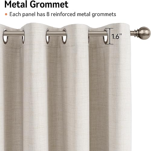 Miniatura 5 de 100% Blackout Shield Cortinas opacas de lino para dormitorio, cortinas con aislamiento térmico de 45 pulgadas de largo, juego de 2 paneles de