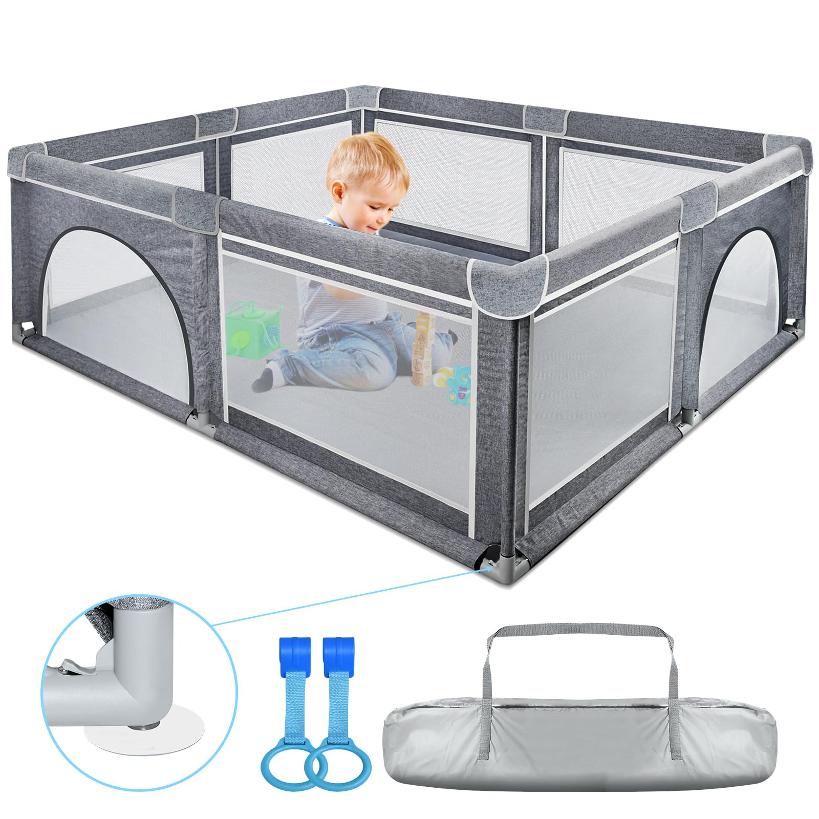 Box Bambini, Recinto 180x200cm in Tessuto Oxford, Rete Traspirante, Giochi per Neonati, Safe No Gaps, Centro Attività