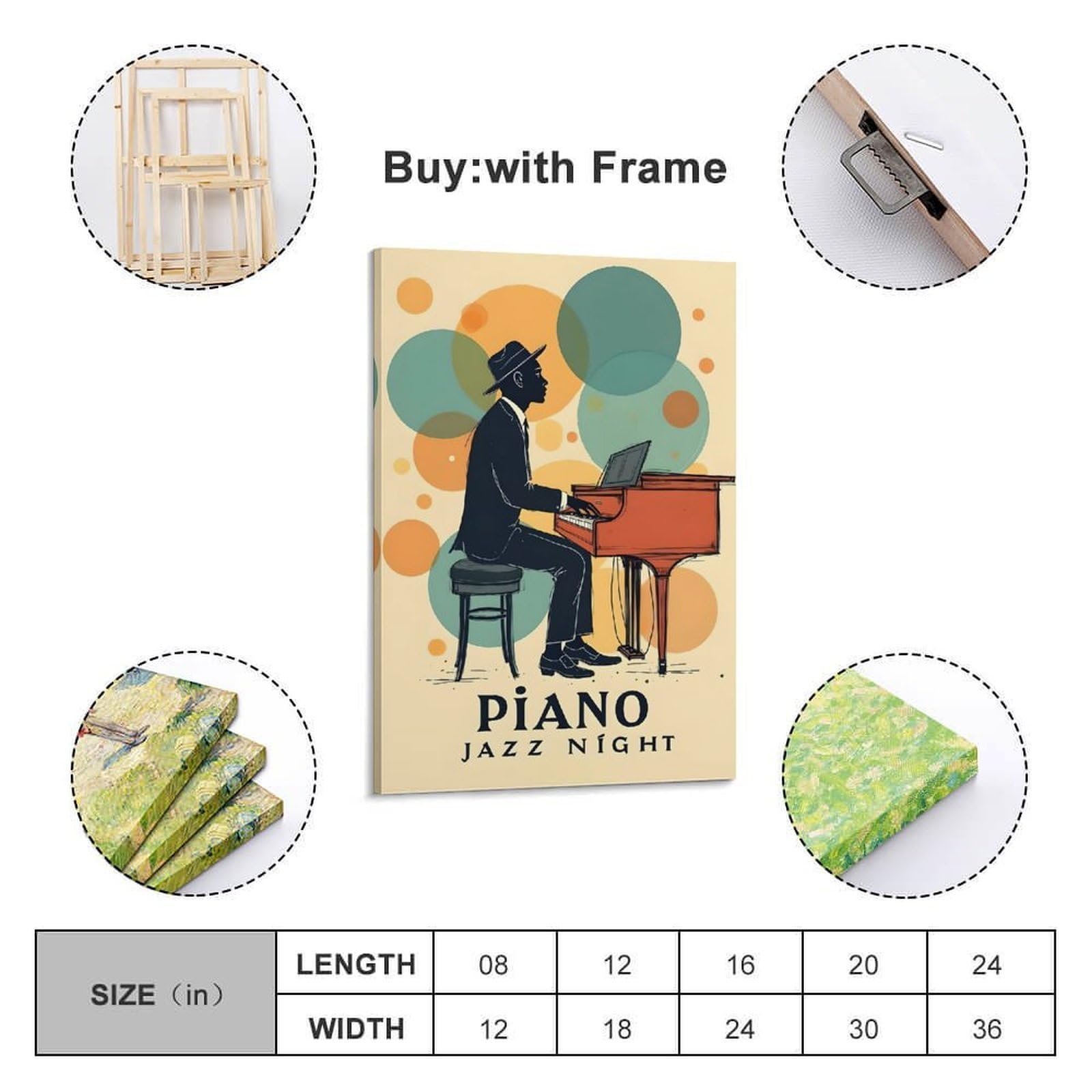 CWLLOG Stampe artistiche da parete su tela, poster con musica jazz, pianista, stile moderno, decorazione per soggiorno e camera da letto, 60 x 90 cm