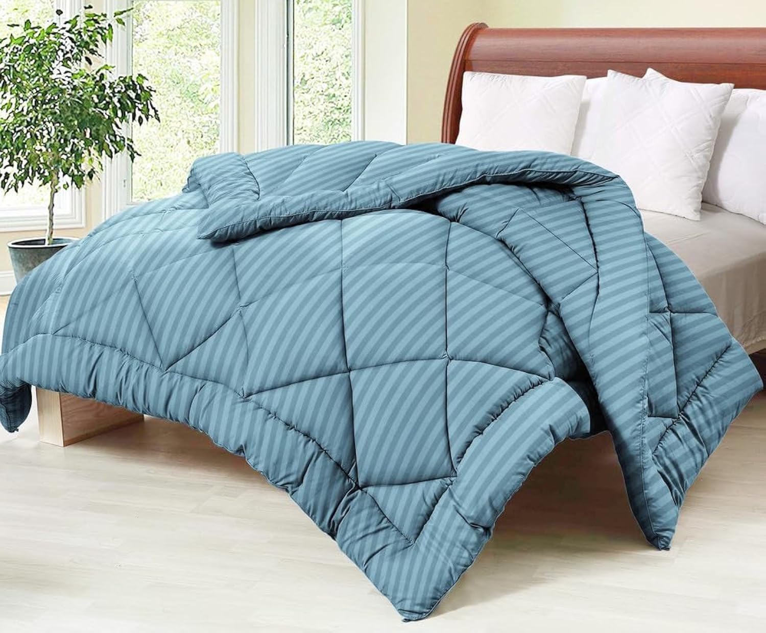 BSB HOME 220 GSM Reversible Solid Striped Microfiber AC Comforter/Duvets for Summer| All Season King Size 3 Layered Quilted for Double Bed (220 cm x 240 cm, Hotel |Villa and Home Color- Sky Blue (B0D2V131C2) Amazon Price History, Amazon Price Tracker