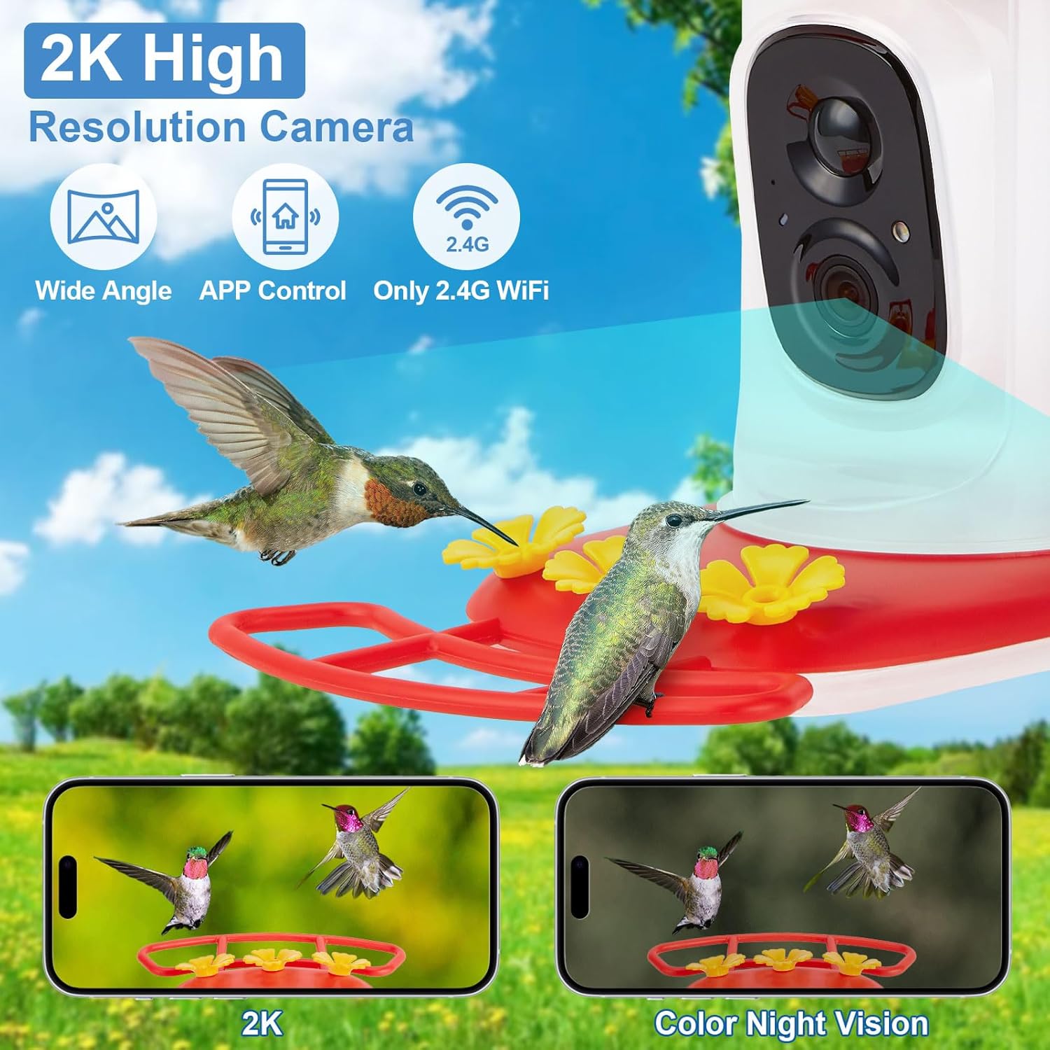 Smart Hummingbird Feeder with 2K HD Camera Auto Capture/Notify &AI Identify Bird Species, Bird Watching Camera with 3 Feeding Ports for Outdoors Hanging, Live View, Instant Notify, Gift for BirdLover - Image 2