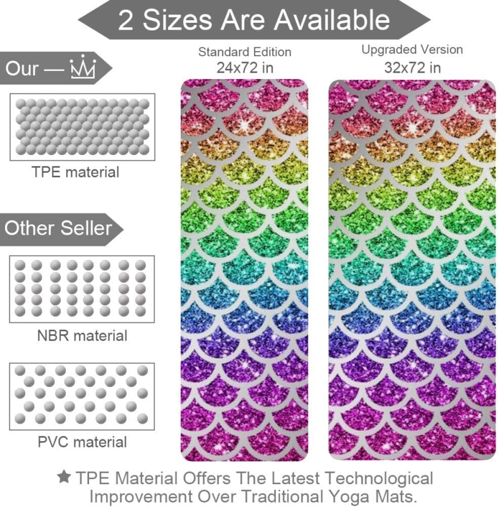 Lenergy Pilates Mat Rainbow Mermaid Scales 01 Yoga Mat Eco Friendly Exercise Mat Non Slip Gym Mat Thick Fitness Mat Workout Mat with Carry Bag 32x72 in : Sports & Outdoors