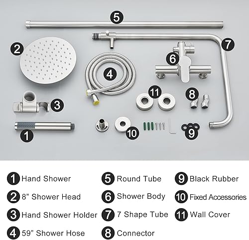 Miniatura 7 de MOSSON Sistema de ducha de lluvia para baño, juego de grifo de ducha al aire libre con cabezal de ducha de lluvia de 8 pulgadas, rociador de mano de