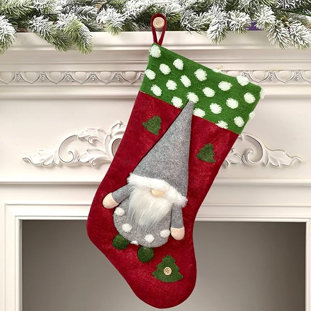 Mauts 20" red Christmas decorations stocking, Gnomes Christmas decorations stocking, suitable for gift box mantel decoration party Christmas. (Red)