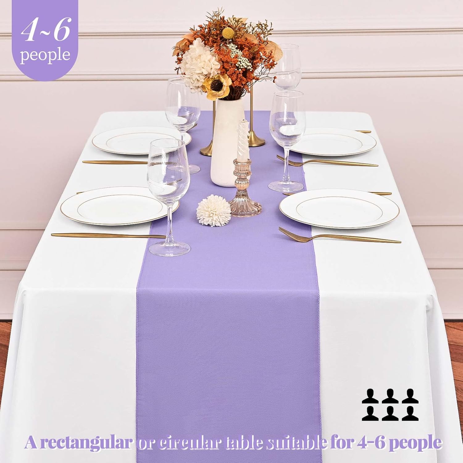 12 Pack Lavender Table Runner 6FT Polyester Table Runners,12x72 inch Rustic Farmhouse Table Runner, Washable and Reusable Table Runners for Wedding Birthday Parties Banquet Table Decorations