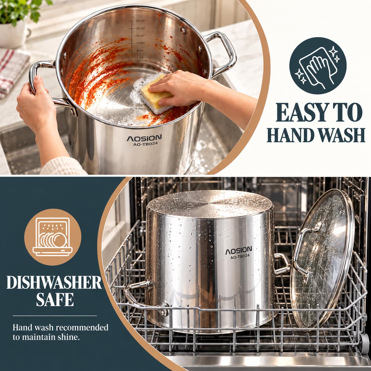 AOSION 24QT Stainless Steel Stock Pot - 6 Gallon -8