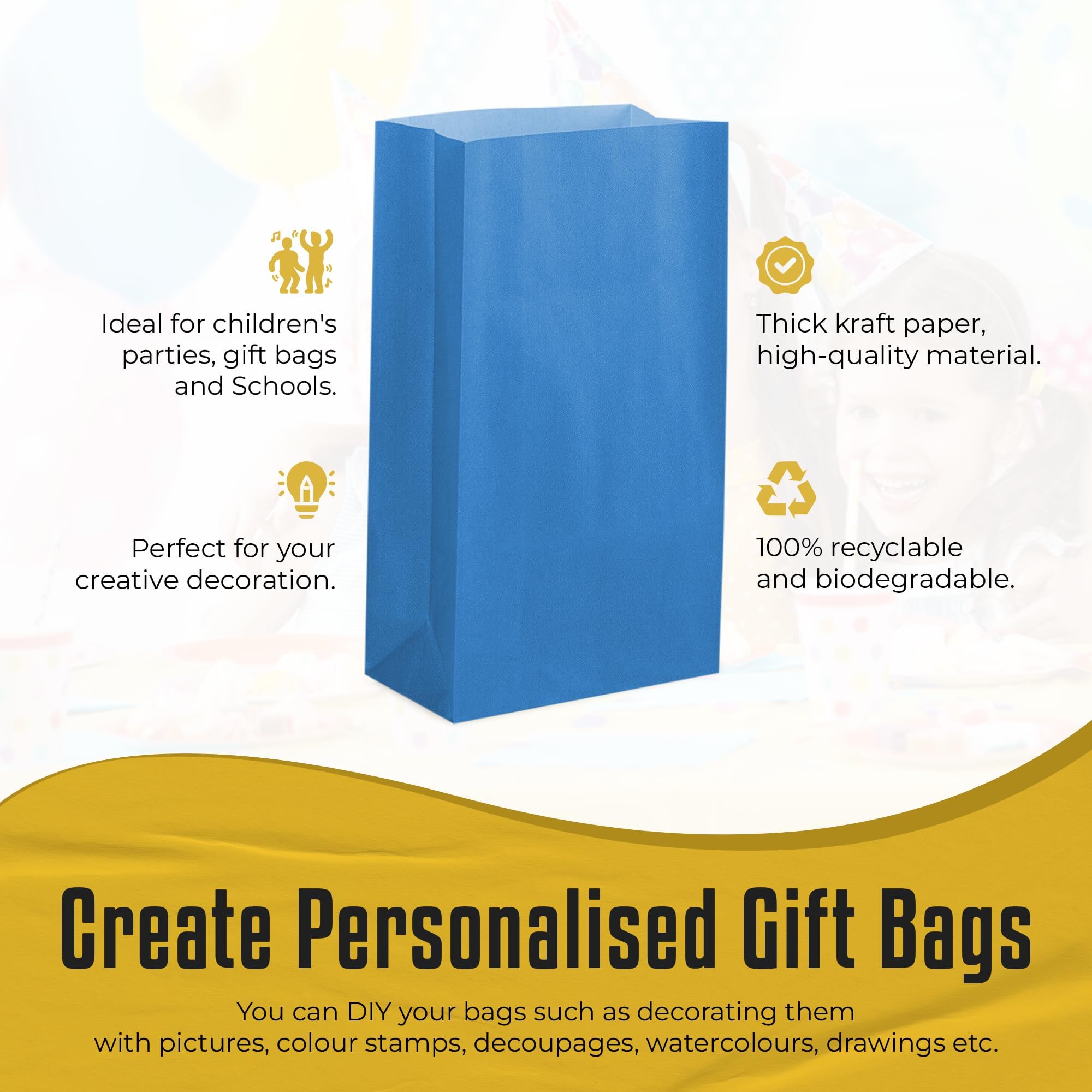 Thepaperbagstore 30 Blue Paper Party Bags, 14x24.5x7cm, Colourful Paper Gift Bags for Kids and Adults Parties Birthdays - Image 2